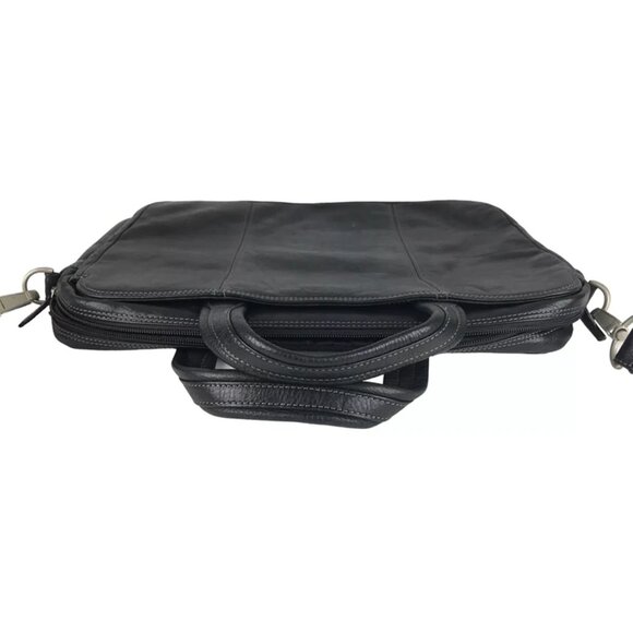 El Portal Unisex Black‎ Leather Inner Pockets Top Handle Briefcase Document Case - Picture 4 of 10